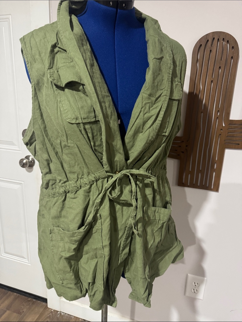 Cato Olive Green Sleeveless Utility Vest with Drawstring